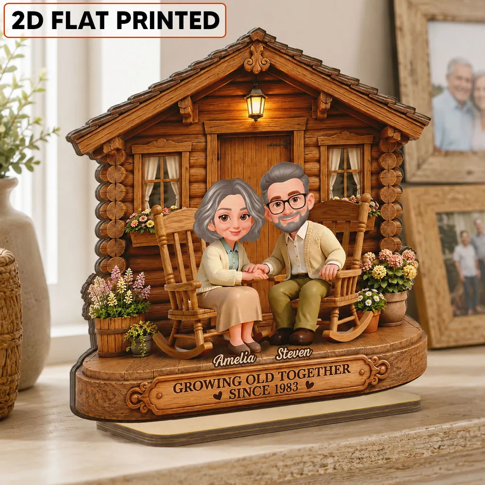 Personalized Wooden Plaque, Senior Couple Holding Hands by Cozy Cabin, Unique Creative Gift for Couple - Image 3