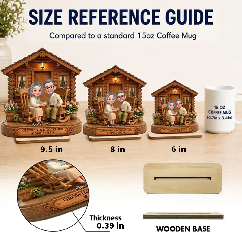 Personalized Wooden Plaque, Senior Couple Holding Hands by Cozy Cabin, Unique Creative Gift for Couple - Image 4