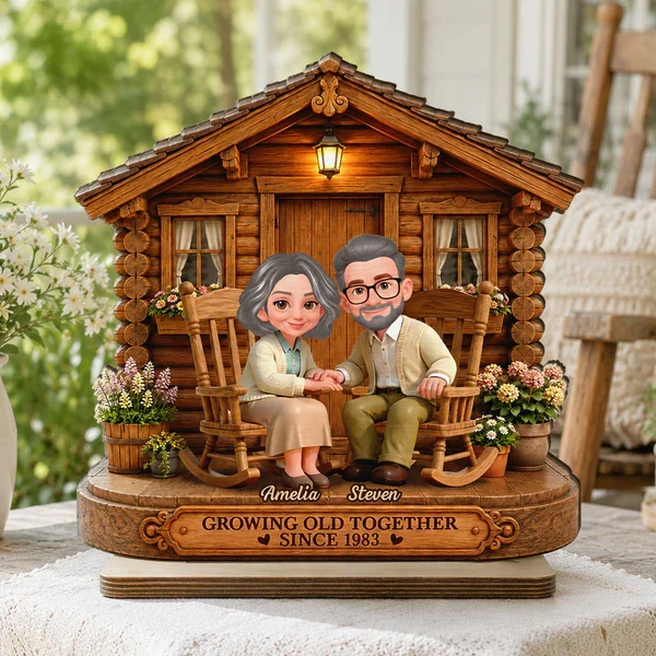 Personalized Wooden Plaque, Senior Couple Holding Hands by Cozy Cabin, Unique Creative Gift for Couple - Image 6