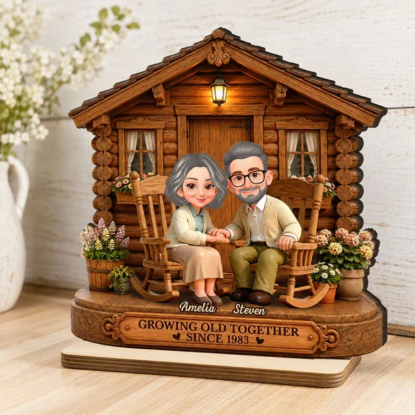 Personalized Wooden Plaque, Senior Couple Holding Hands by Cozy Cabin, Unique Creative Gift for Couple - Image 7