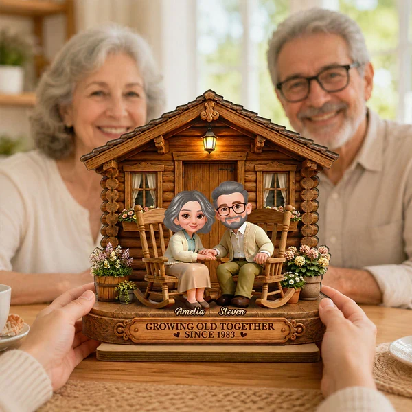 Personalized Wooden Plaque, Senior Couple Holding Hands by Cozy Cabin, Unique Creative Gift for Couple - Image 8