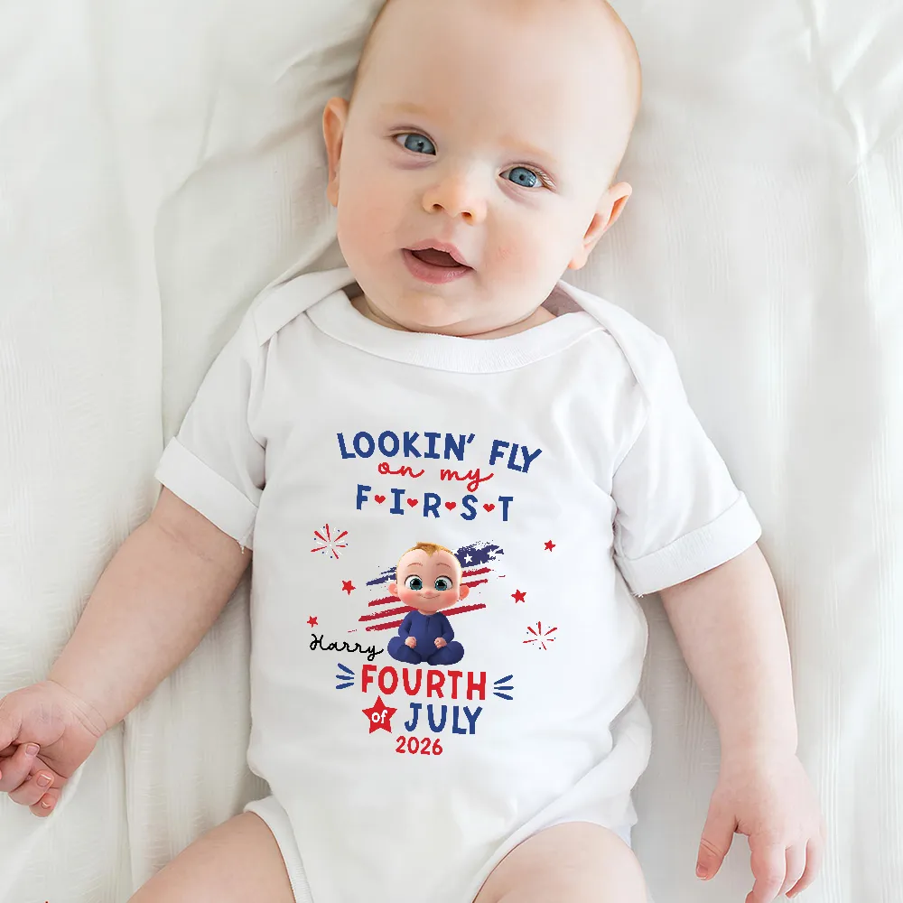 Personalized Baby Onesie, First Fourth Of July Outfit With Cute Patriotic Print, Unique Baby Gift - Image 5