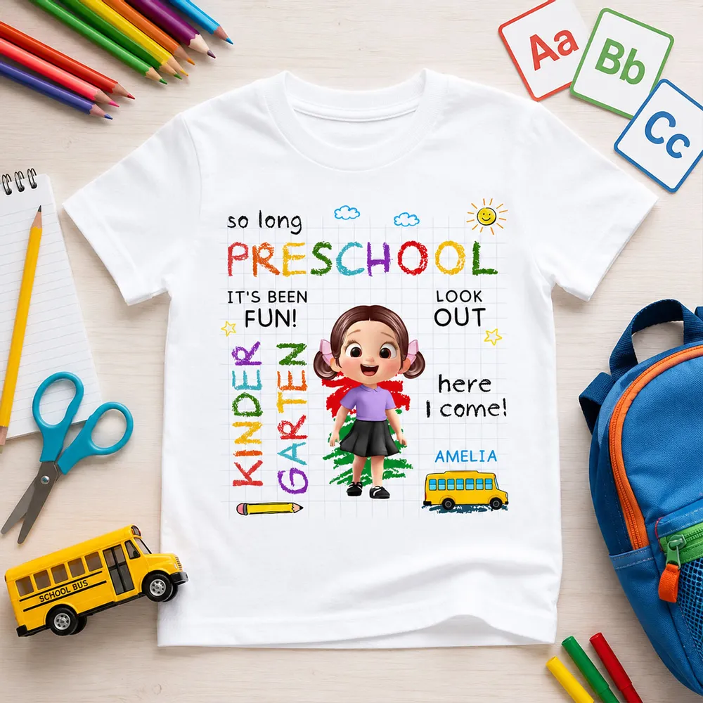 Personalized Youth Tee with Cartoon Kid & School Bus for Back to School, Unique Gift for Kids - Image 2