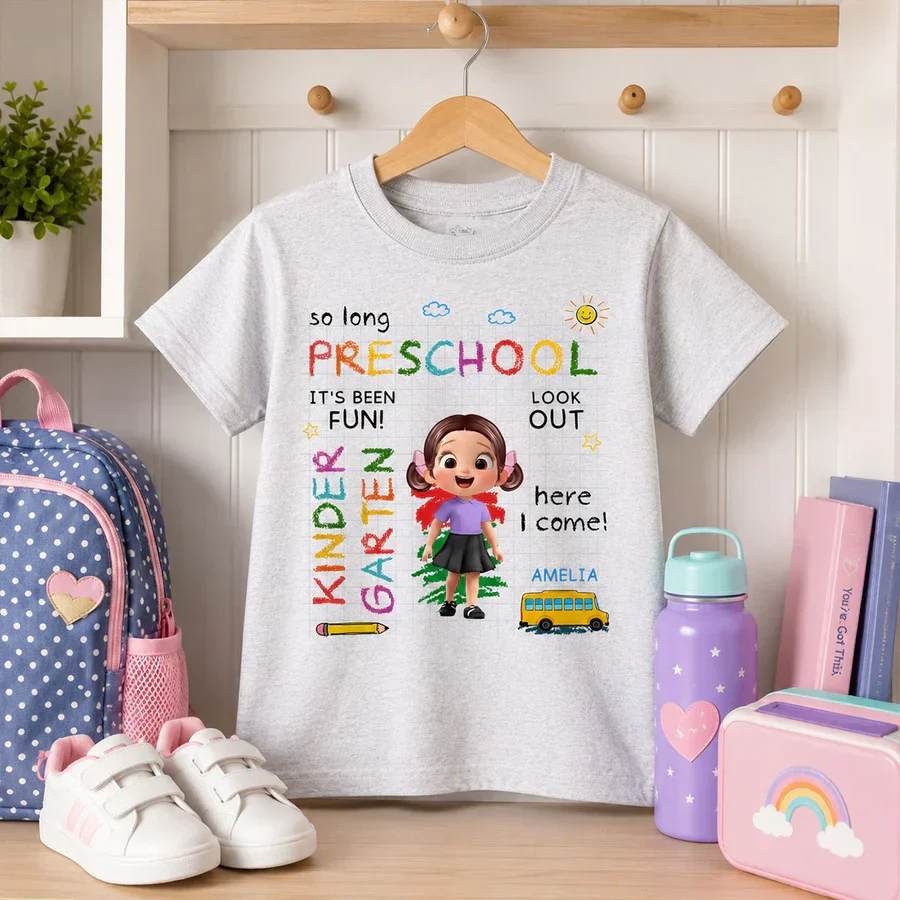 Personalized Youth Tee with Cartoon Kid & School Bus for Back to School, Unique Gift for Kids - Image 3