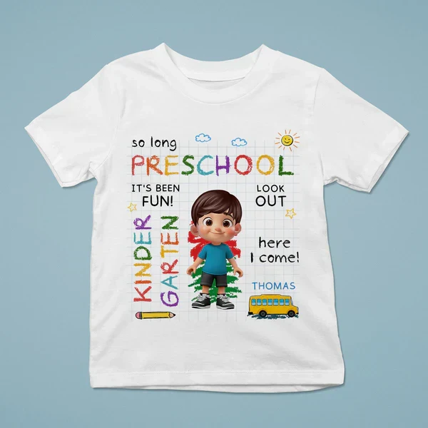 Personalized Youth Tee with Cartoon Kid & School Bus for Back to School, Unique Gift for Kids - Image 4