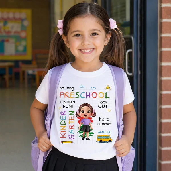 Personalized Youth Tee with Cartoon Kid & School Bus for Back to School, Unique Gift for Kids - Image 5