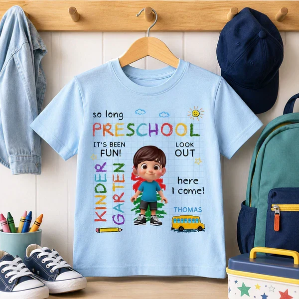 Personalized Youth Tee with Cartoon Kid & School Bus for Back to School, Unique Gift for Kids - Image 6