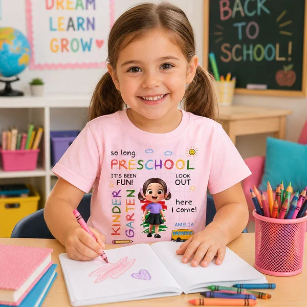 Personalized Youth Tee with Cartoon Kid & School Bus for Back to School, Unique Gift for Kids - Image 7