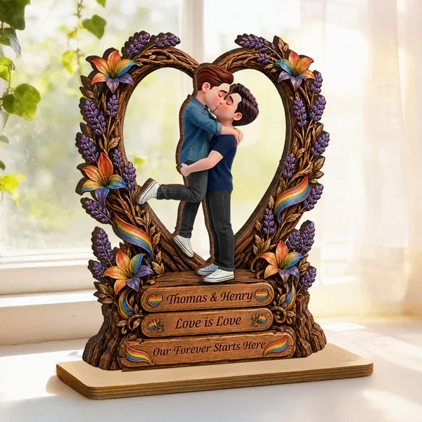 Personalized Wooden Plaque, Kissing LGBT Couple With Rainbow Flag, Unique Creative Gift for Couple - Image 6