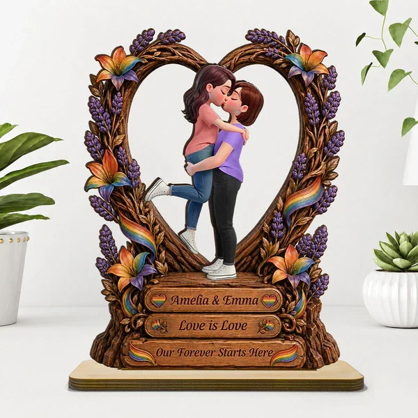 Personalized Wooden Plaque, Kissing LGBT Couple With Rainbow Flag, Unique Creative Gift for Couple - Image 7