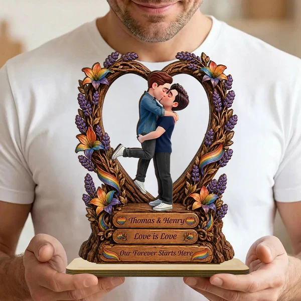 Personalized Wooden Plaque, Kissing LGBT Couple With Rainbow Flag, Unique Creative Gift for Couple - Image 8