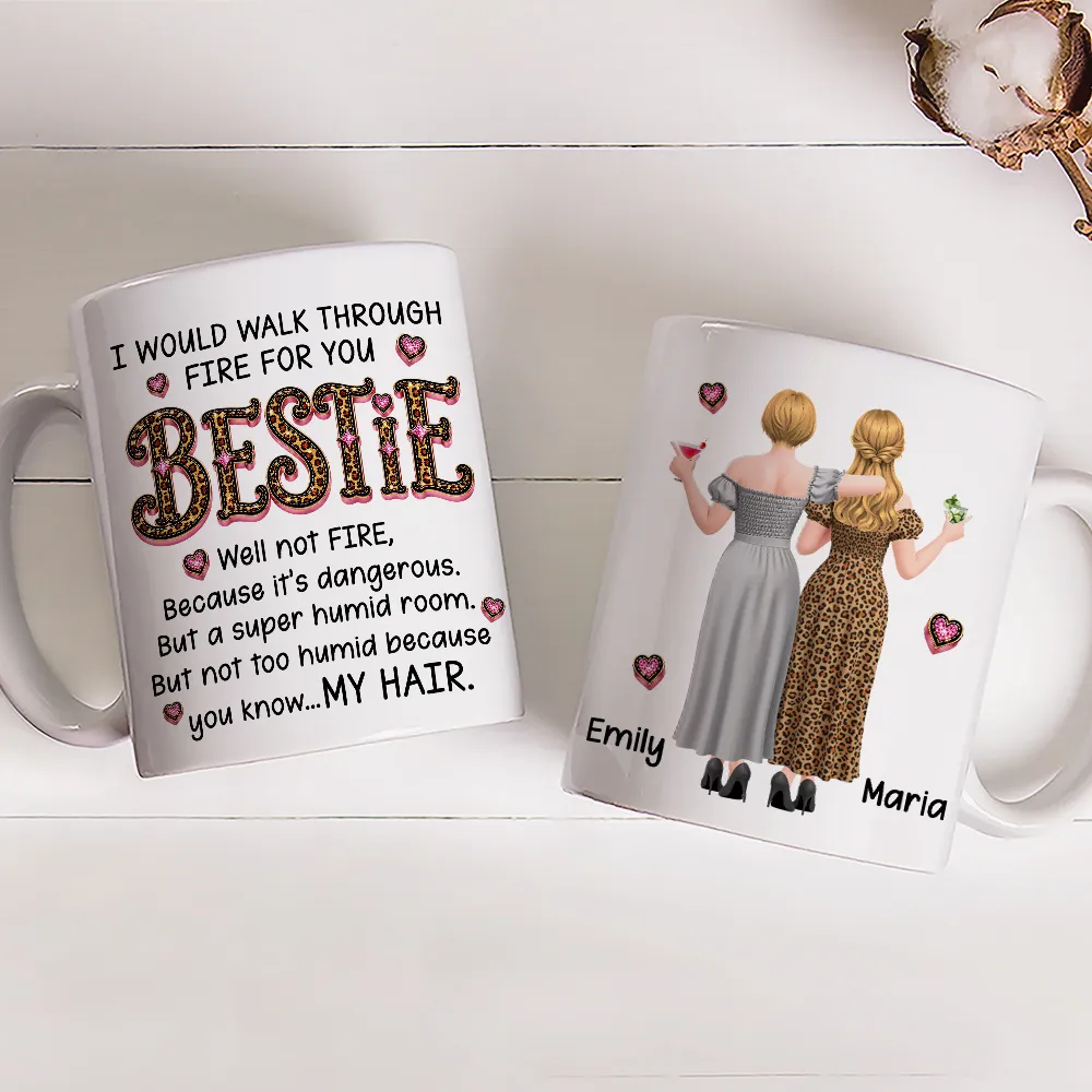 Personalized Bestie Ceramic Mug With Funny Fire Quote & Back View Friends, Unique Gift for Best Friend - Image 2