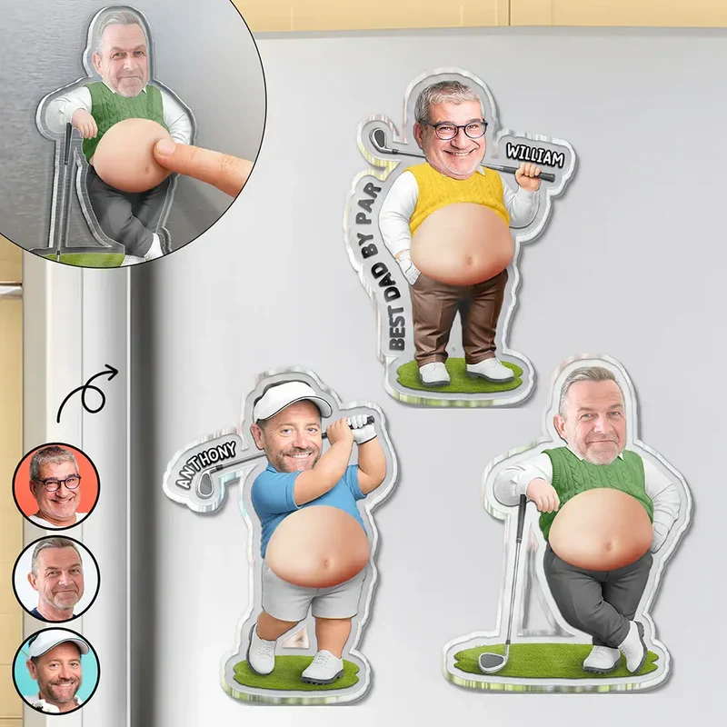 Personalized Custom Photo Silicone Belly Acrylic Magnet, Golf Dad Squishy Fridge Decor, Unique Creative Gift - Image 2