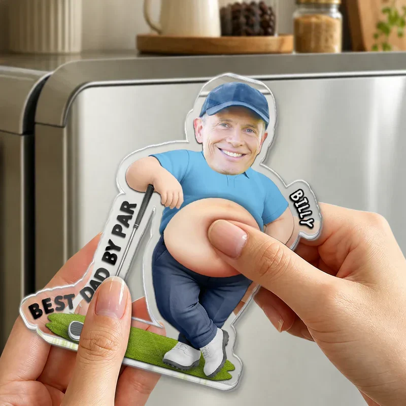 Personalized Custom Photo Silicone Belly Acrylic Magnet, Golf Dad Squishy Fridge Decor, Unique Creative Gift - Image 3
