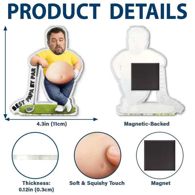 Personalized Custom Photo Silicone Belly Acrylic Magnet, Golf Dad Squishy Fridge Decor, Unique Creative Gift - Image 4
