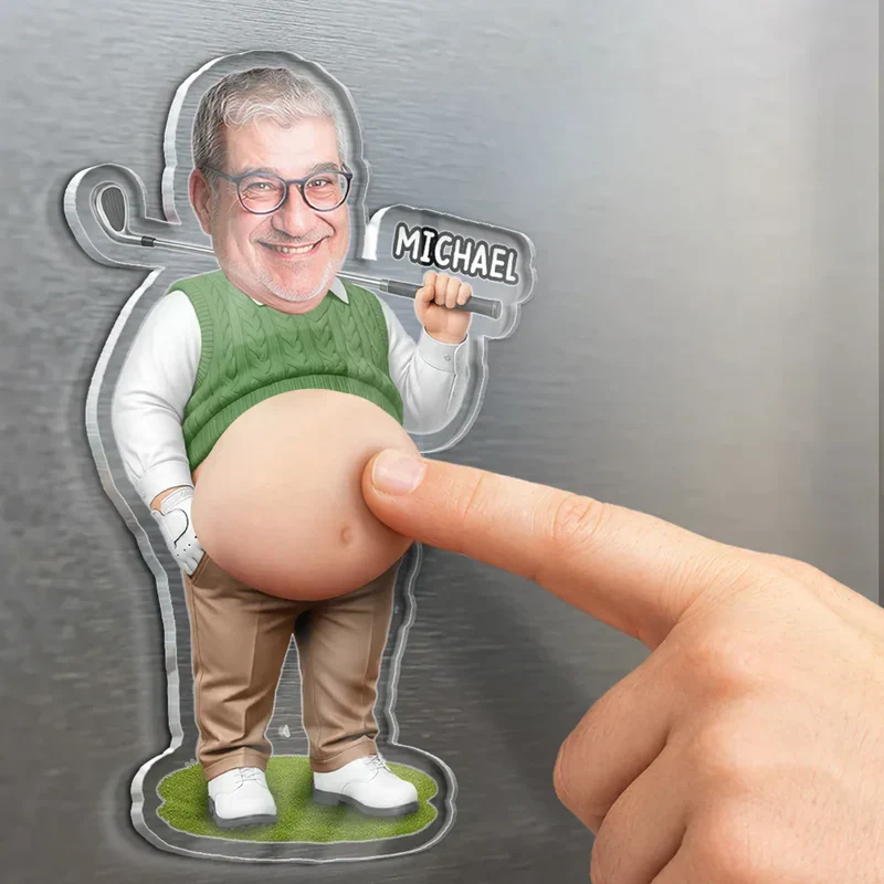 Personalized Custom Photo Silicone Belly Acrylic Magnet, Golf Dad Squishy Fridge Decor, Unique Creative Gift - Image 6