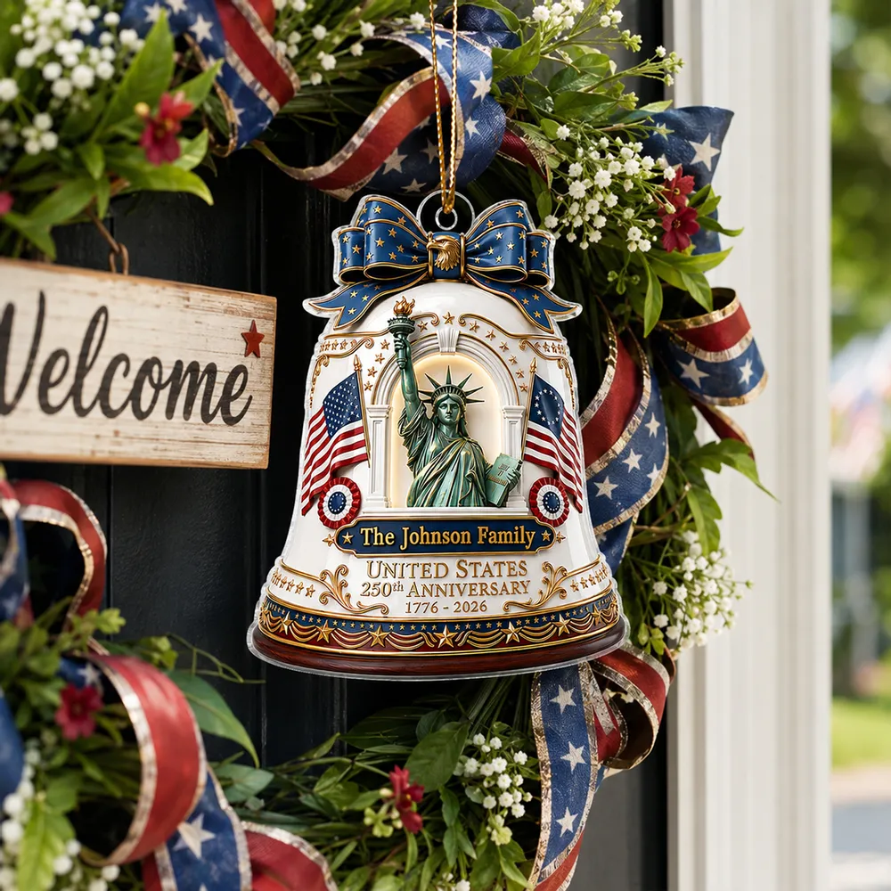 Personalized Acrylic Ornament With Statue of Liberty & Flags, Unique Americana Gift for Family - Image 2