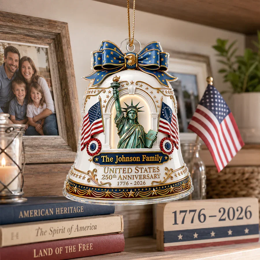 Personalized Acrylic Ornament With Statue of Liberty & Flags, Unique Americana Gift for Family - Image 3