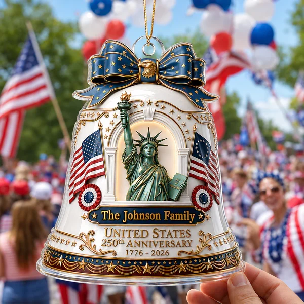 Personalized Acrylic Ornament With Statue of Liberty & Flags, Unique Americana Gift for Family - Image 5