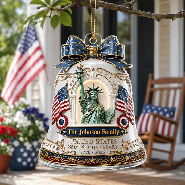 Personalized Acrylic Ornament With Statue of Liberty & Flags, Unique Americana Gift for Family - Image 7