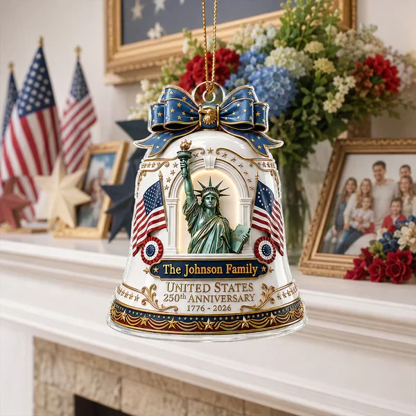 Personalized Acrylic Ornament With Statue of Liberty & Flags, Unique Americana Gift for Family - Image 8
