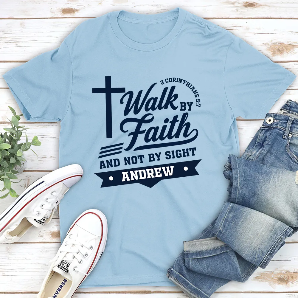 Personalized Classic Tee With Walk by Faith Cross Design, Unique Christian Gift for Him - Image 2