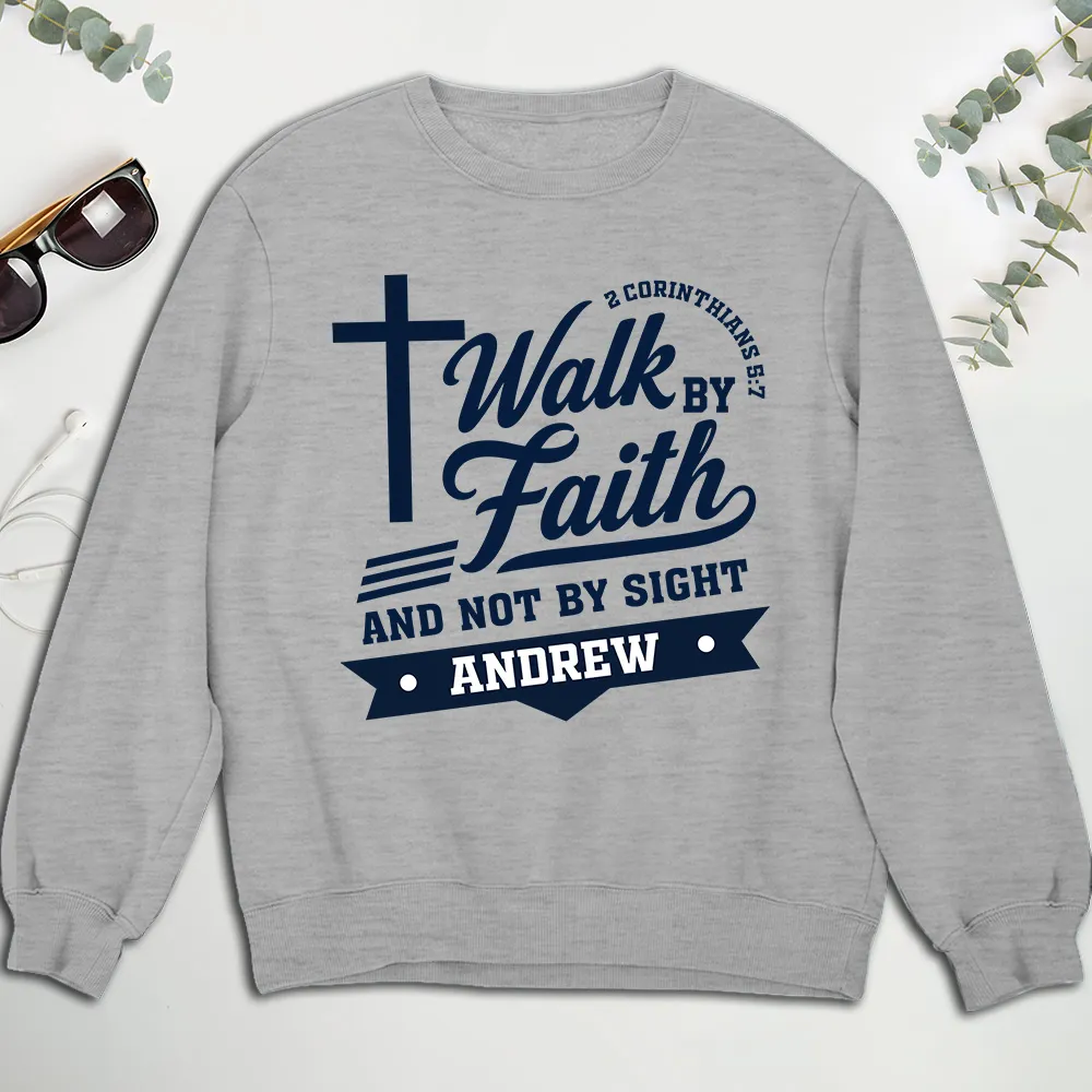 Personalized Classic Tee With Walk by Faith Cross Design, Unique Christian Gift for Him - Image 3