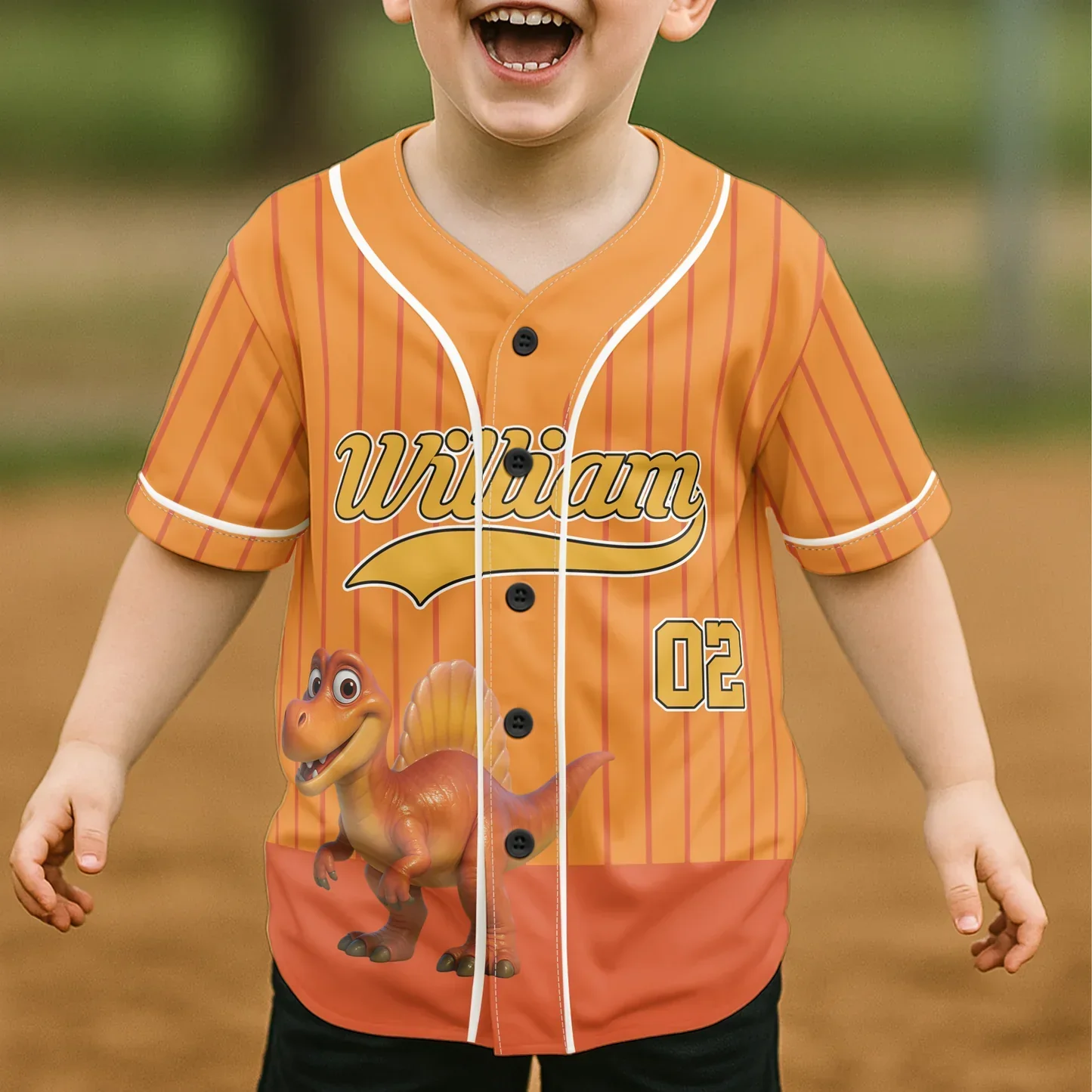 Personalized Kids Jersey Shirt With Cartoon Fire Truck, Red Pinstripe Style, Unique Creative Gift For Young Vehicle Fans - Image 3