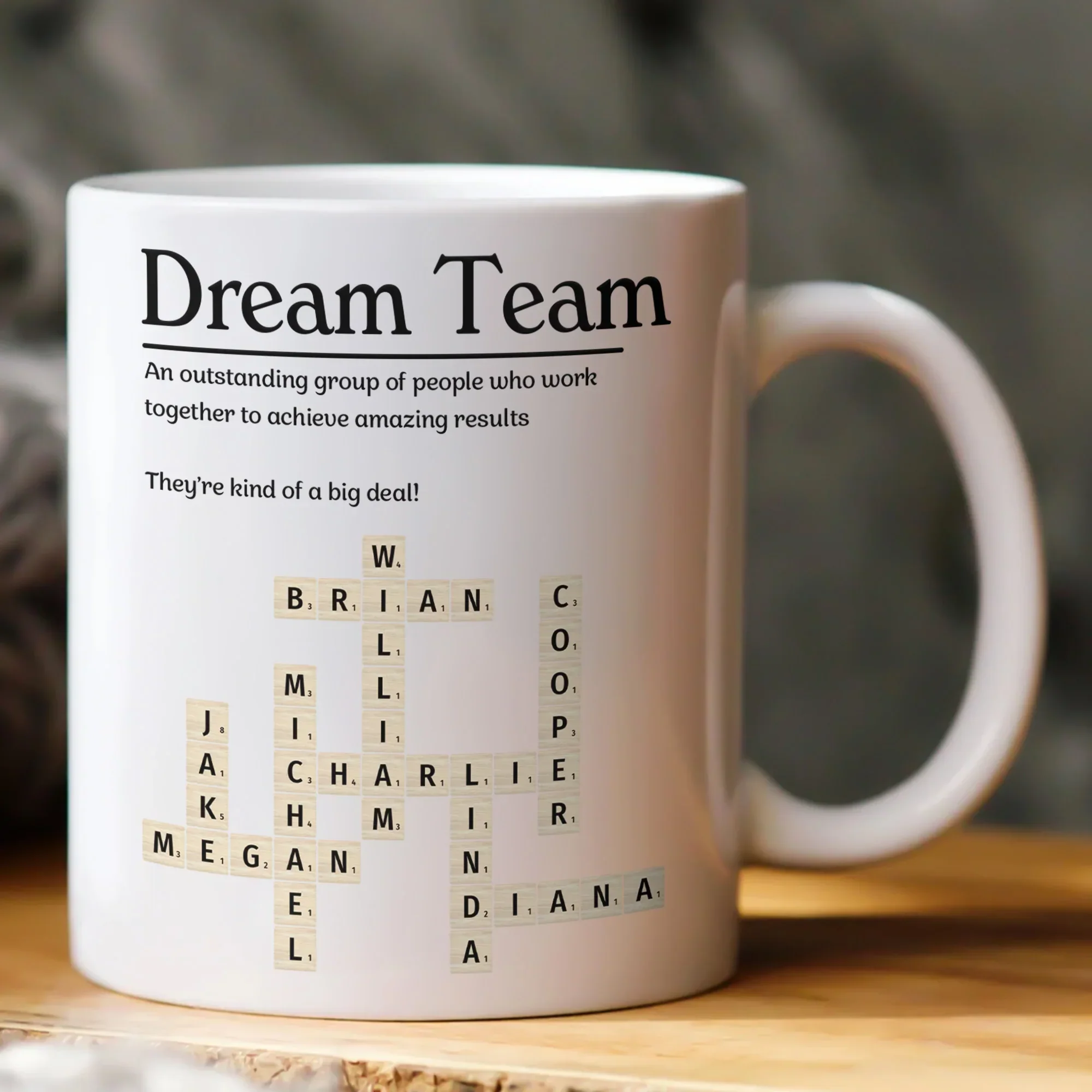 Personalized Ceramic Mug, Custom Scrabble Style Team Layout, Unique Coworker Gift for Office Coffee - Image 3