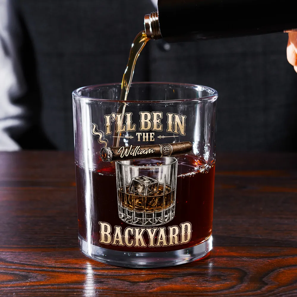 Custom Whiskey Glass with I'll Be in the Backyard Quote, Creative Gift with Vintage Bar Style - Image 2