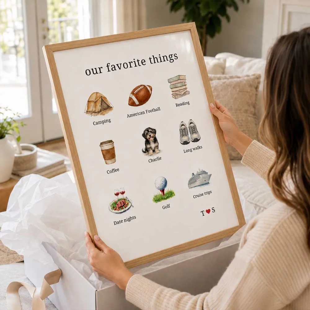 Personalized Poster with Favorite Things Icons, Couple & Dog Wall Art, Unique Creative Gift - Image 3