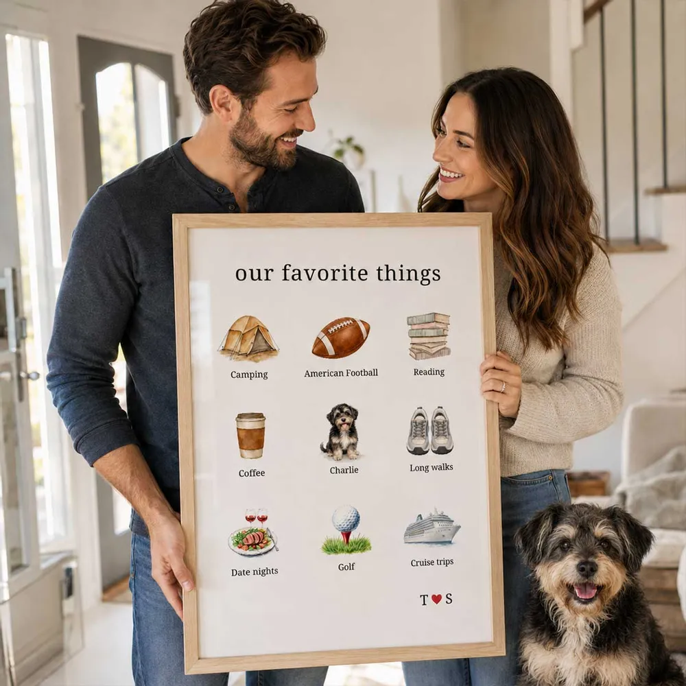 Personalized Poster with Favorite Things Icons, Couple & Dog Wall Art, Unique Creative Gift - Image 4
