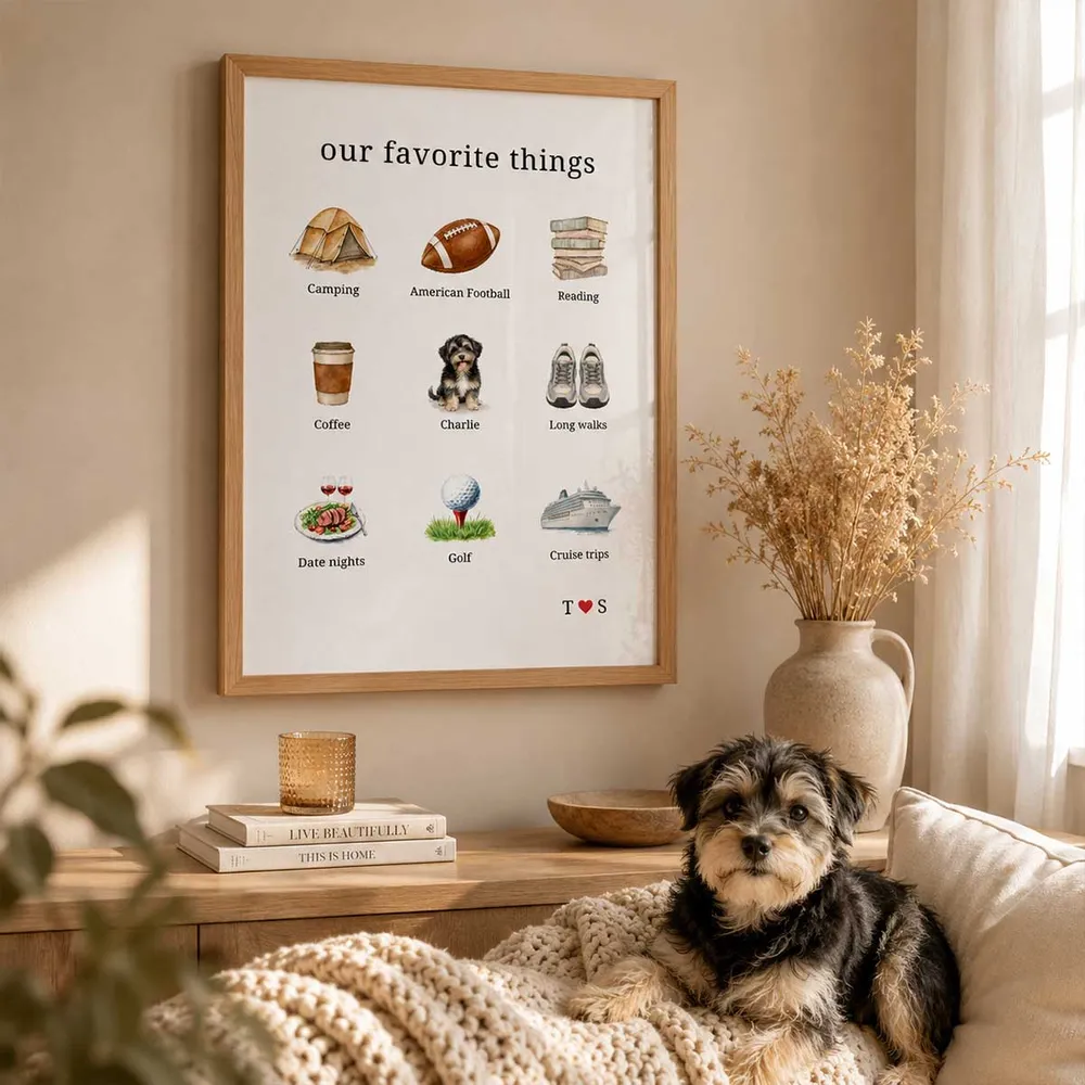 Personalized Poster with Favorite Things Icons, Couple & Dog Wall Art, Unique Creative Gift - Image 5
