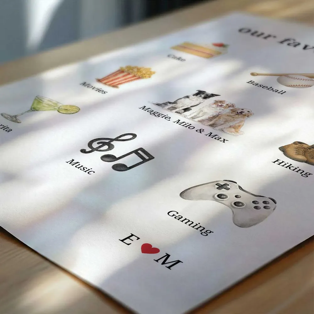 Personalized Poster with Favorite Things Icons, Couple & Dog Wall Art, Unique Creative Gift - Image 6