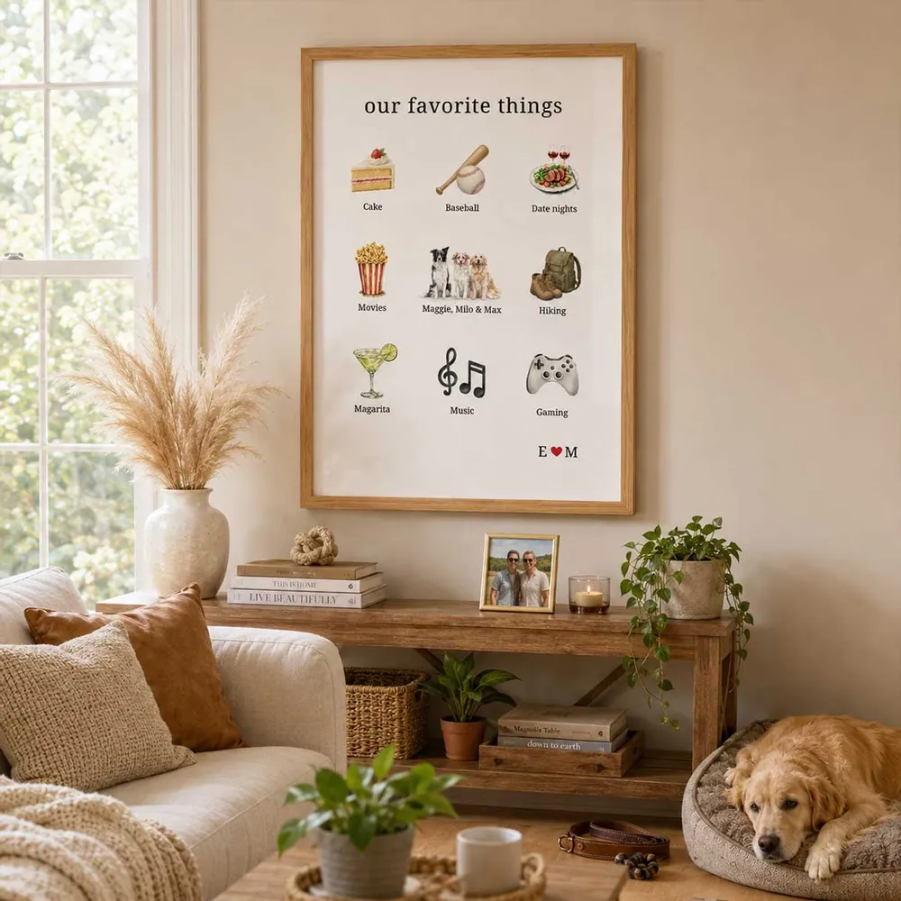 Personalized Poster with Favorite Things Icons, Couple & Dog Wall Art, Unique Creative Gift - Image 7