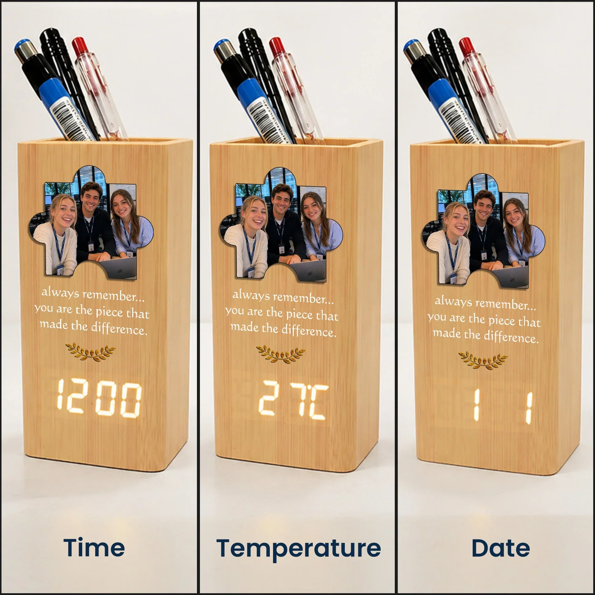 Wooden Pen Holder Clock, Always Remember Photo Design, Creative Gift for Teacher or Coworker - Image 5