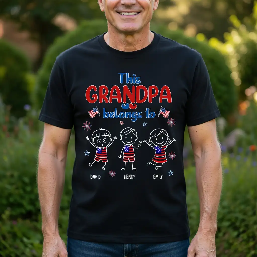 This Grandpa Belongs To Classic Tee, Custom Grandkids Shirt, Heartwarming Unique Creative Gift - Image 2
