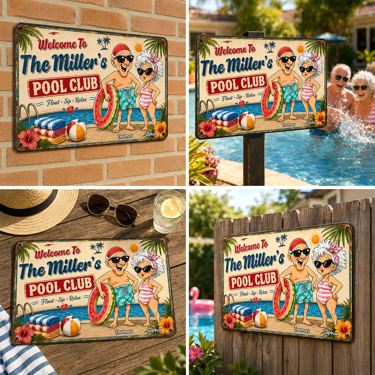 Personalized Rectangular Iron Sign, Poolside Couple Cartoon, Creative Gift for Pool Loving Couples - Image 5