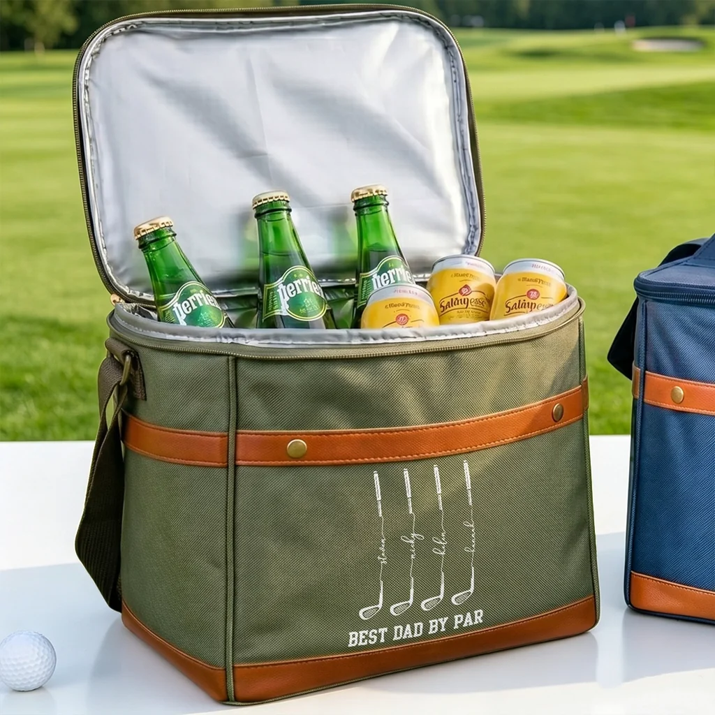 Personalized Golf Cooler Bag, Olive Drink Tote With Club Art, Unique Gift For Golf Lover