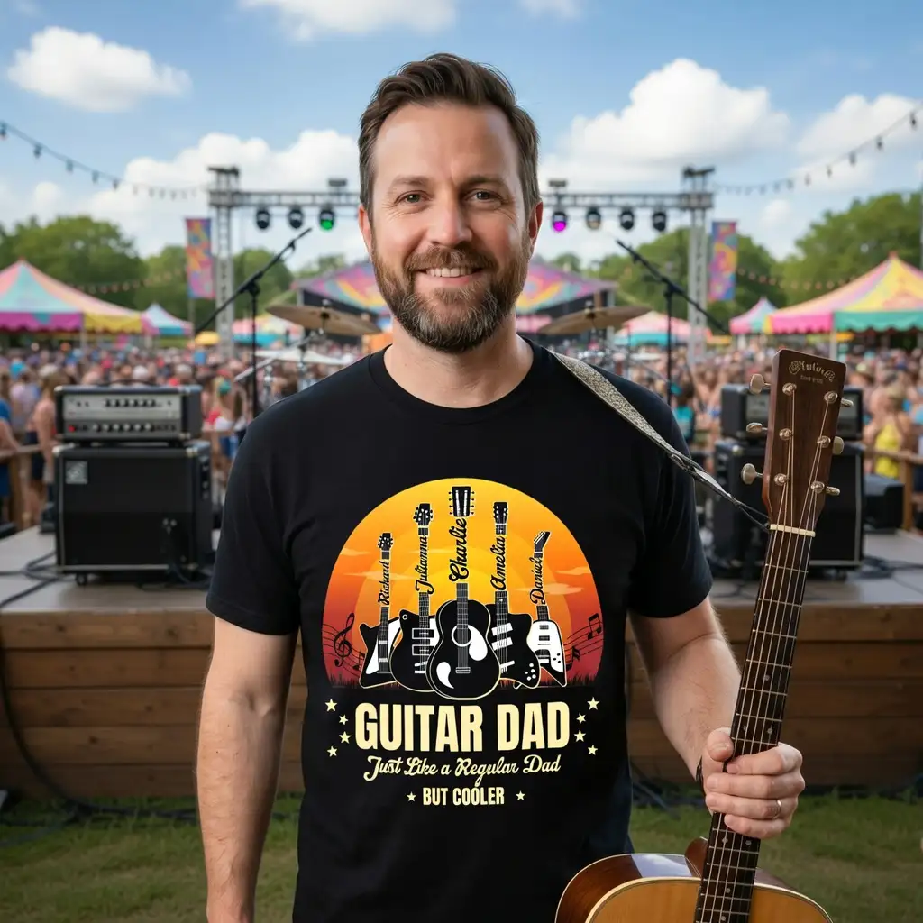 Guitar Dad Classic Tee, Funny Custom Music Shirt, Creative Gift for Dad From Family
