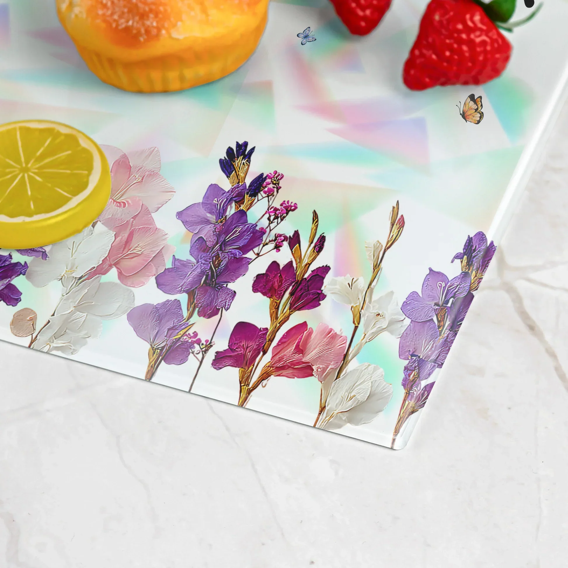 Tempered Glass Cutting Board With Custom Script Name, Watercolor Flowers, Creative Kitchen Gift for Her - Image 7