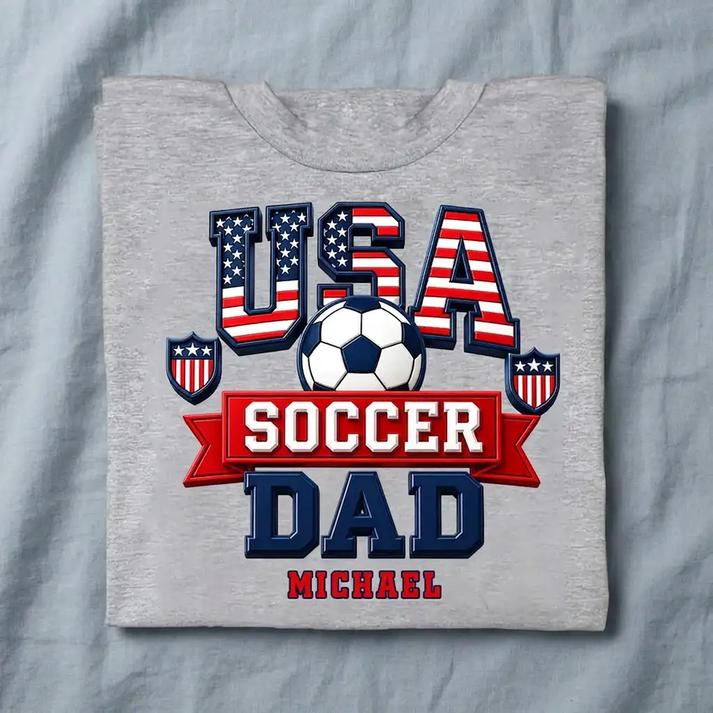 Personalized USA Soccer Dad Classic Tee with Soccer Ball, Creative Gift for Dad