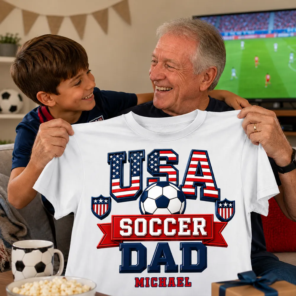 Personalized USA Soccer Dad Classic Tee with Soccer Ball, Creative Gift for Dad - Image 2