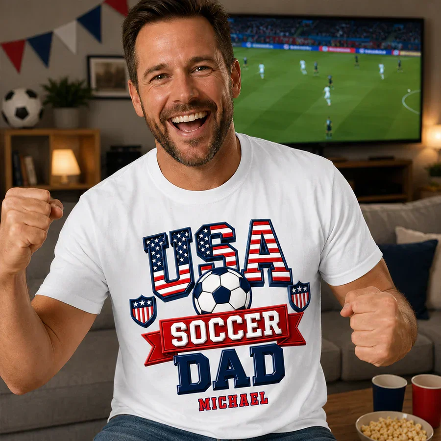 Personalized USA Soccer Dad Classic Tee with Soccer Ball, Creative Gift for Dad - Image 3