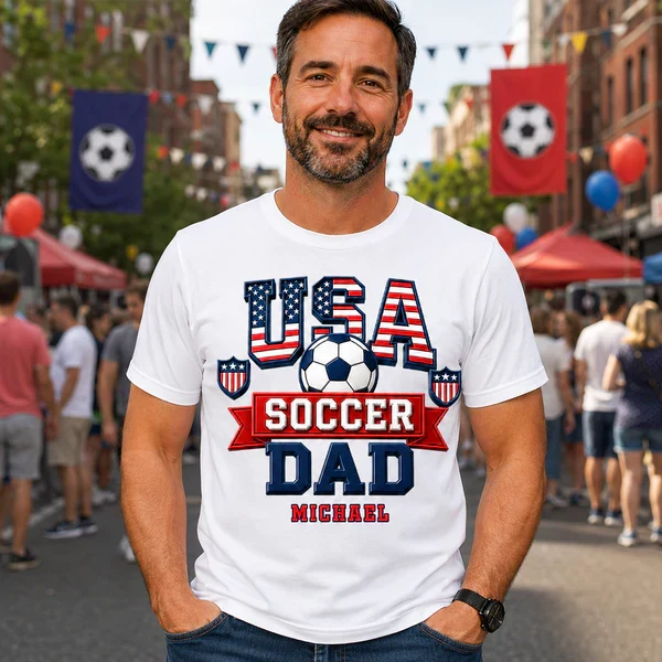 Personalized USA Soccer Dad Classic Tee with Soccer Ball, Creative Gift for Dad - Image 5