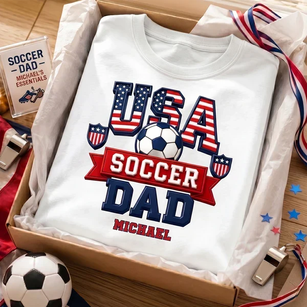 Personalized USA Soccer Dad Classic Tee with Soccer Ball, Creative Gift for Dad - Image 6