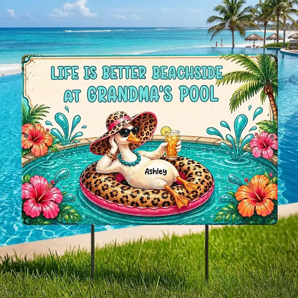 Personalized Rectangular Iron Sign, Life Is Better At Grandma's Pool, Unique Gift For Grandma