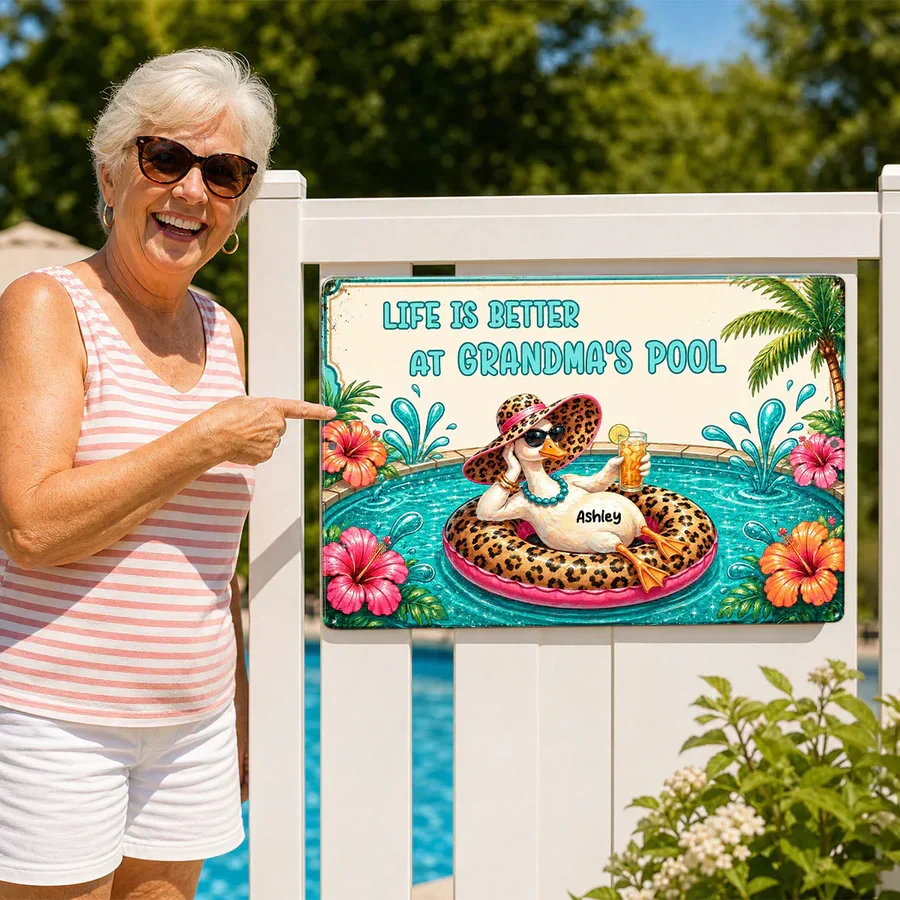 Personalized Rectangular Iron Sign, Life Is Better At Grandma's Pool, Unique Gift For Grandma - Image 3