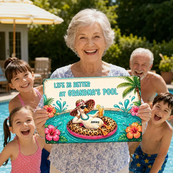 Personalized Rectangular Iron Sign, Life Is Better At Grandma's Pool, Unique Gift For Grandma - Image 6
