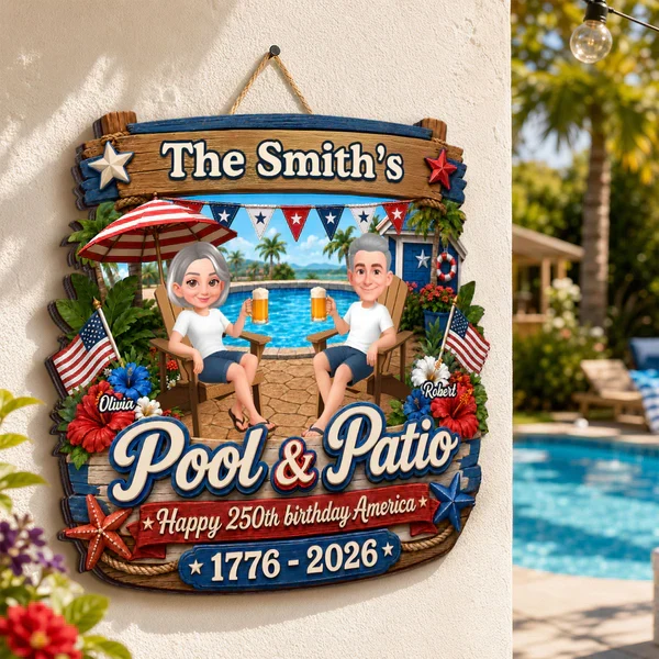 Personalized Wooden Sign, America 250th Pool & Patio Couple Design, Unique Creative Gift for Couples - Image 3